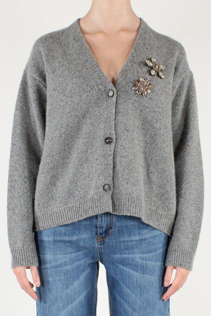 Cardigan Misto Lana con Spille