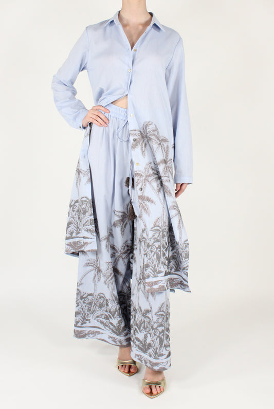 Pantaloni a Palazzo con Palme Ricamate