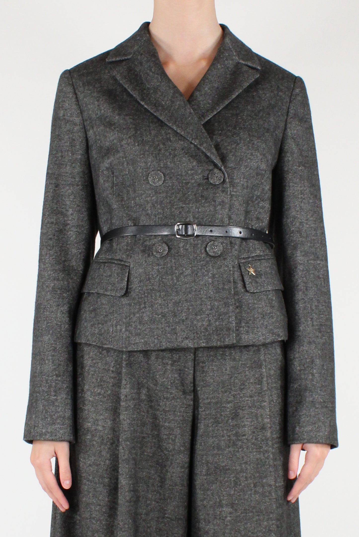 Giacca Doppiopetto Mélange con Cintura