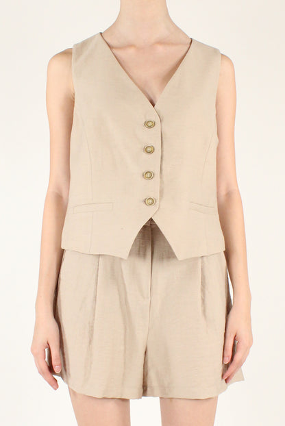 Viscose and Linen Blend Vest and Shorts Set
