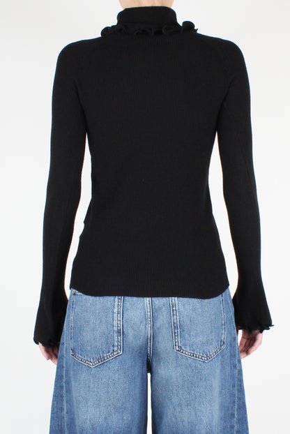 Fine Ribbed Turtleneck with Ruffles