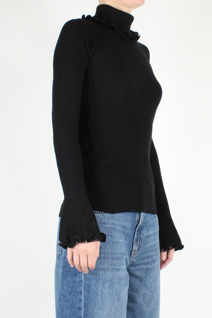 Fine Ribbed Turtleneck with Ruffles