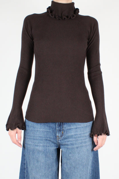 Fine Ribbed Turtleneck with Ruffles