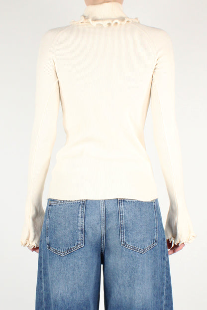 Fine Ribbed Turtleneck with Ruffles