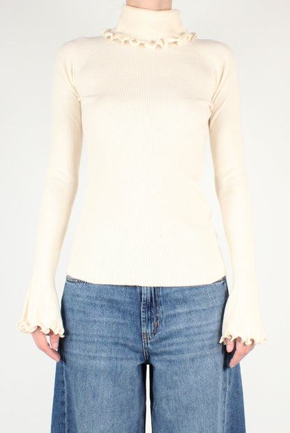 Fine Ribbed Turtleneck with Ruffles