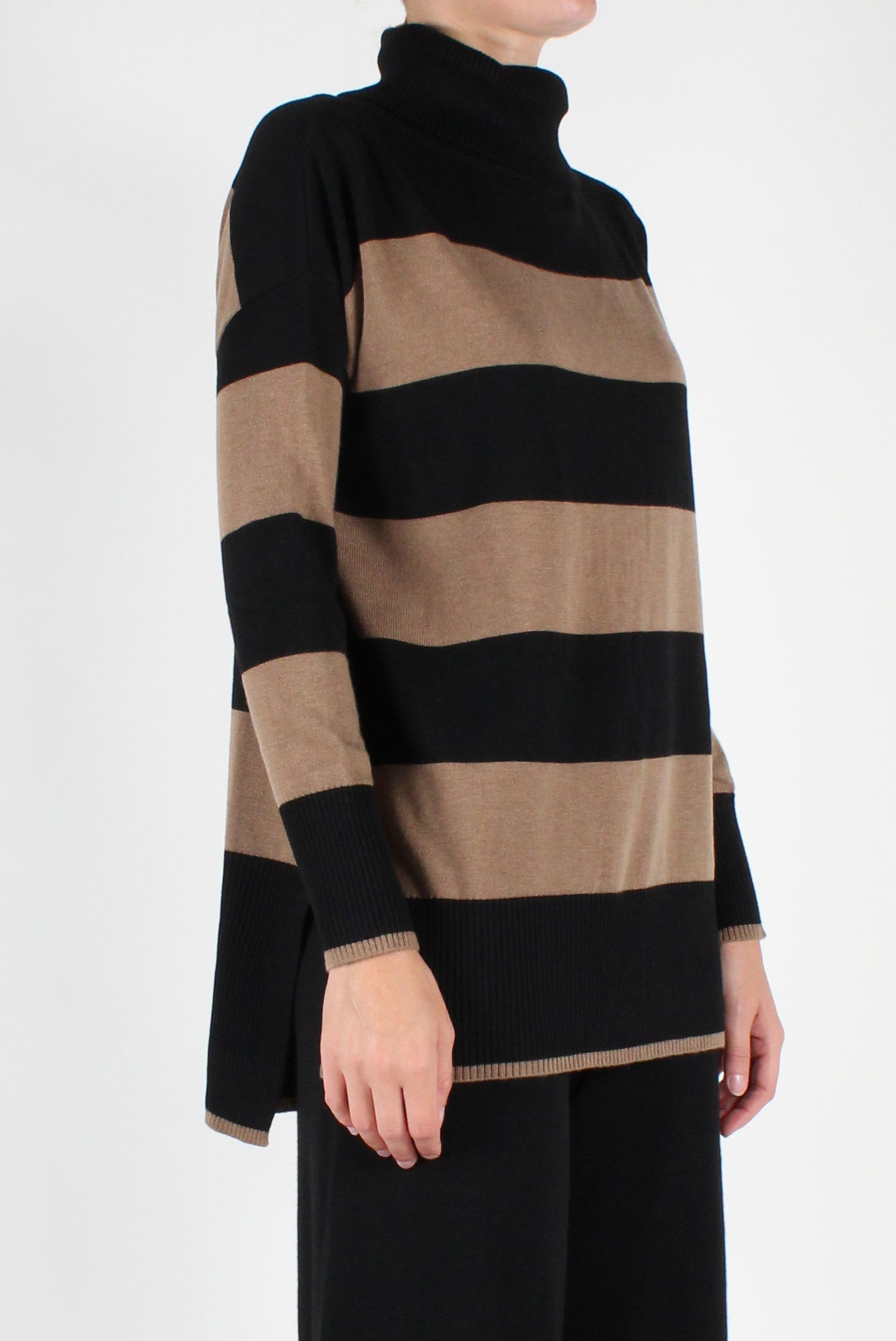 Long Striped Turtleneck Sweater