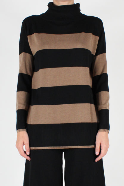 Long Striped Turtleneck Sweater