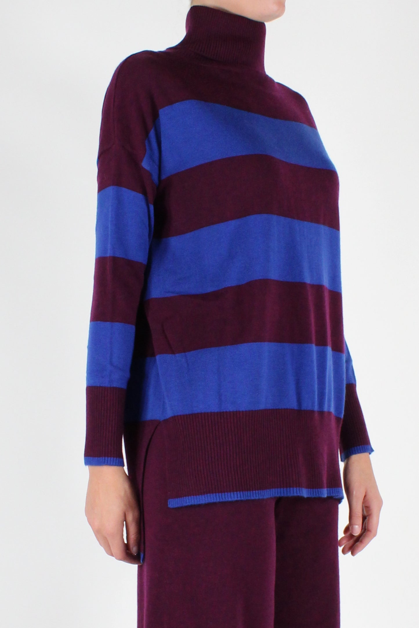 Long Striped Turtleneck Sweater