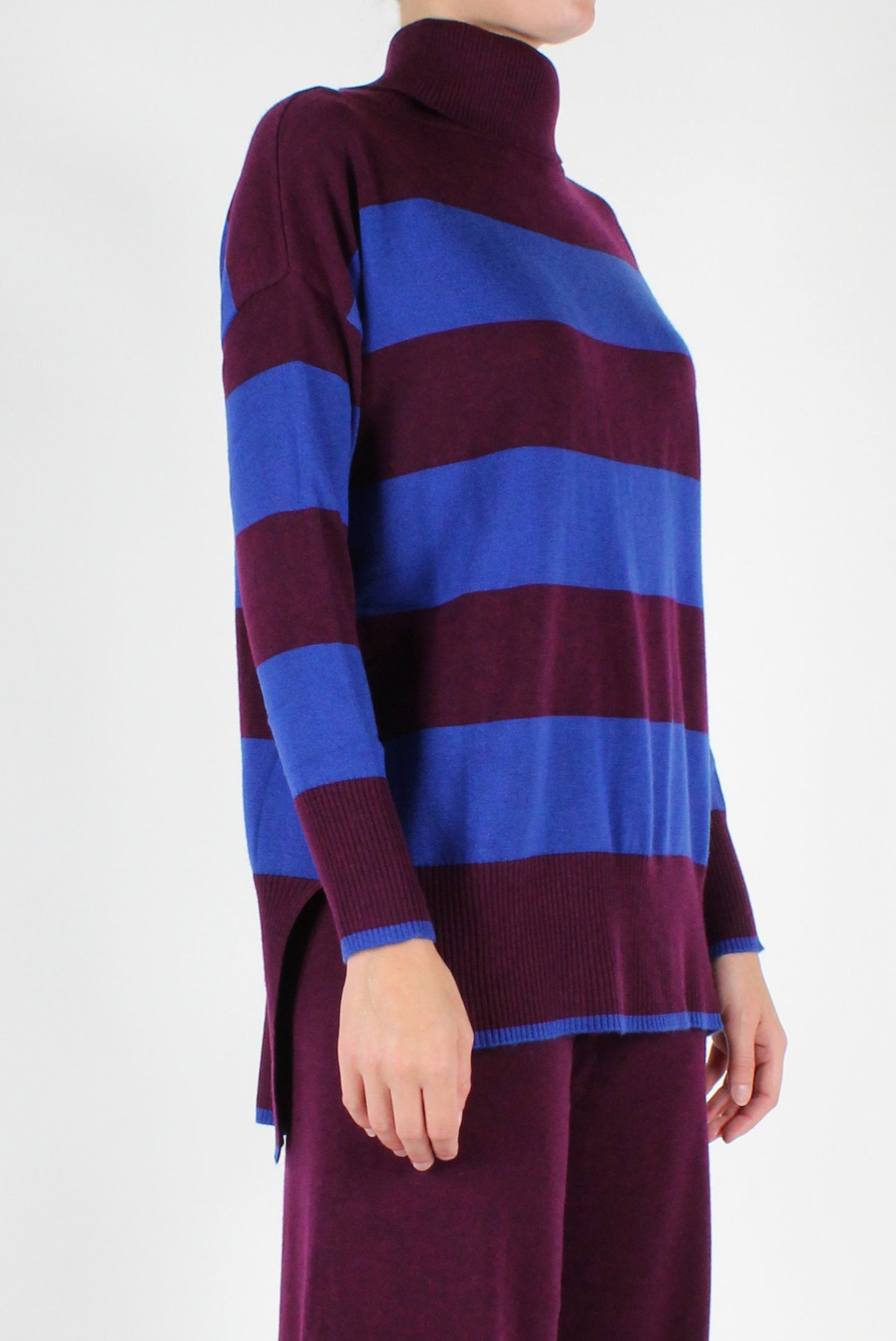 Long Striped Turtleneck Sweater