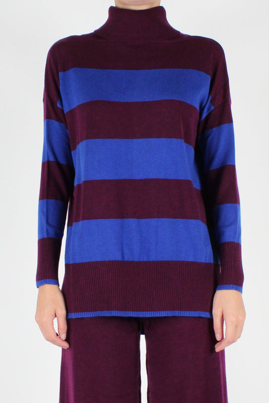 Long Striped Turtleneck Sweater