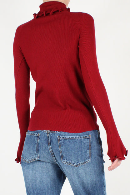 Fine Ribbed Turtleneck with Ruffles