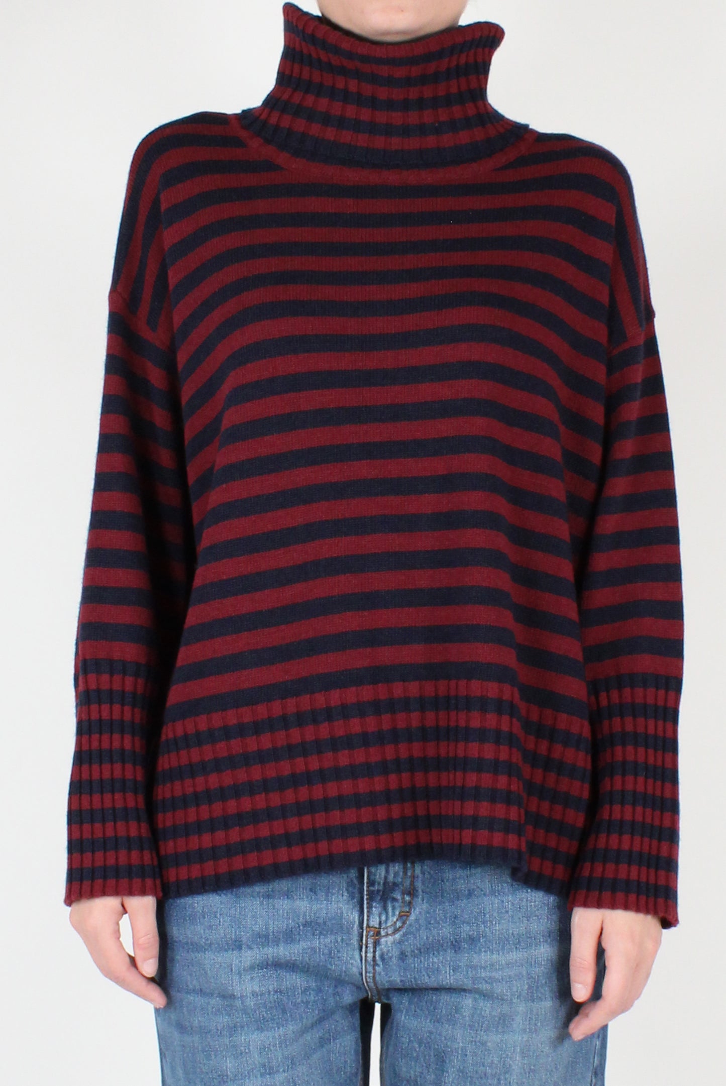 Striped Over Turtleneck Sweater