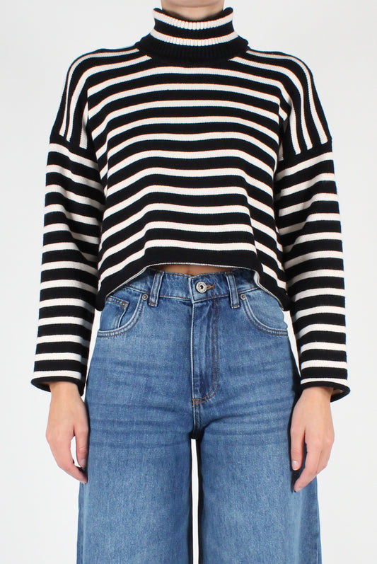 Maglione Dolcevita Crop a Righe