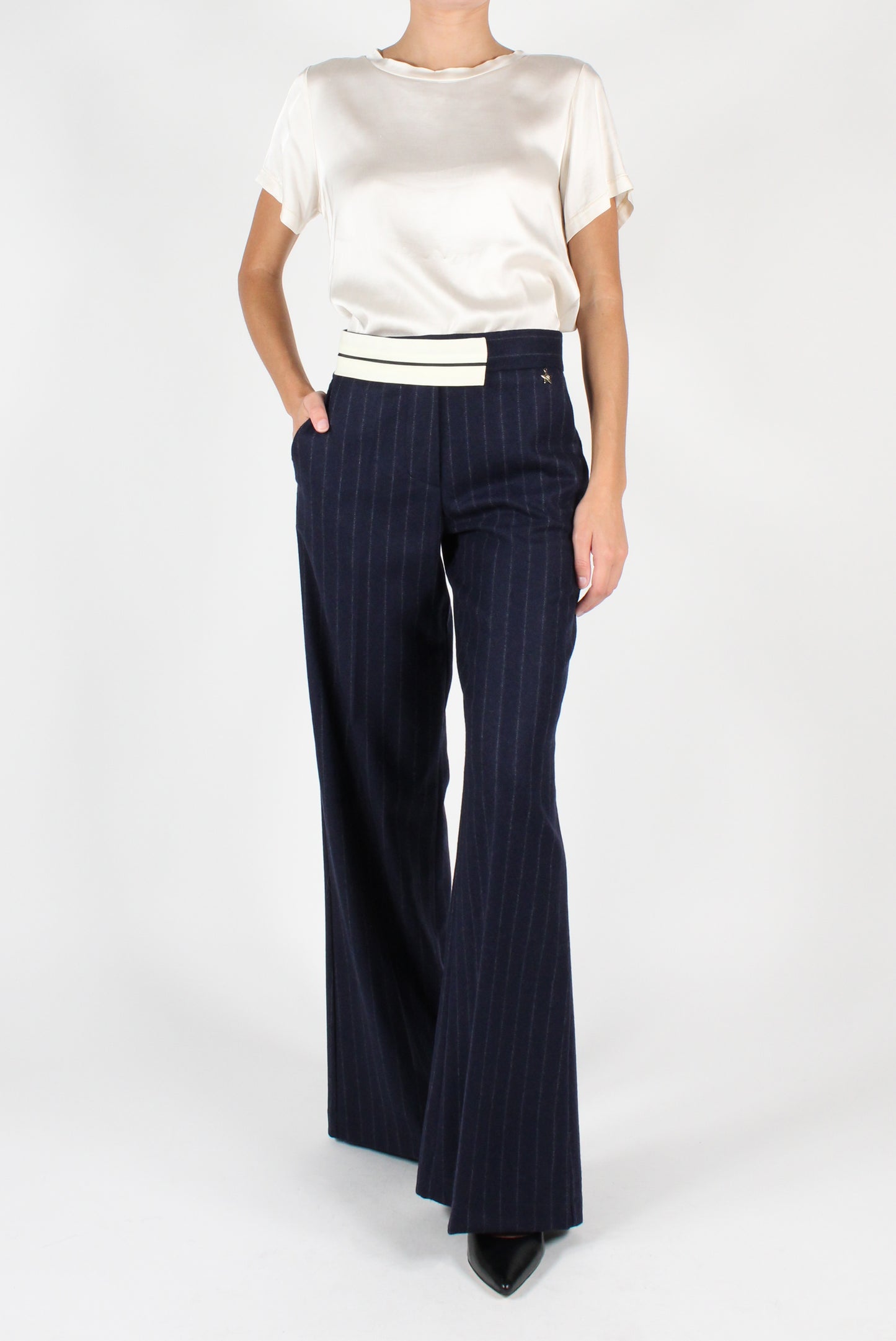 Wool Blend Pinstriped Palazzo Pants