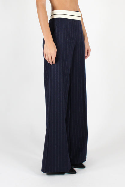 Wool Blend Pinstriped Palazzo Pants