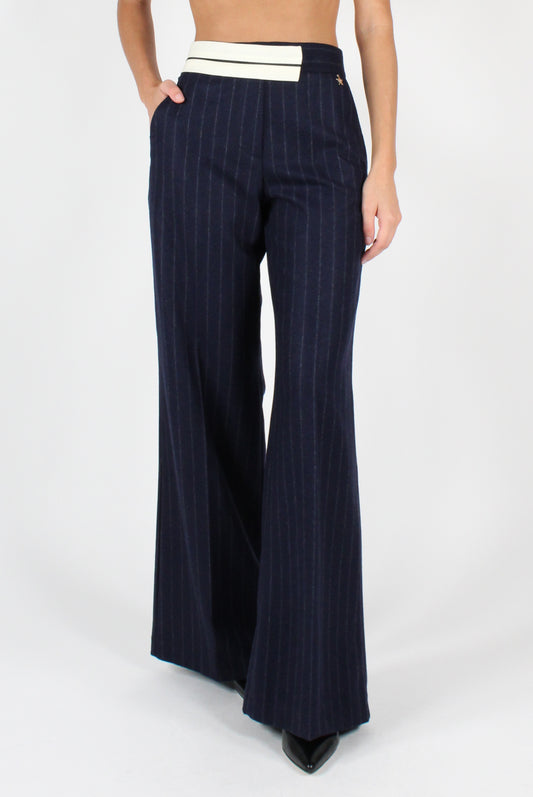 Wool Blend Pinstriped Palazzo Pants