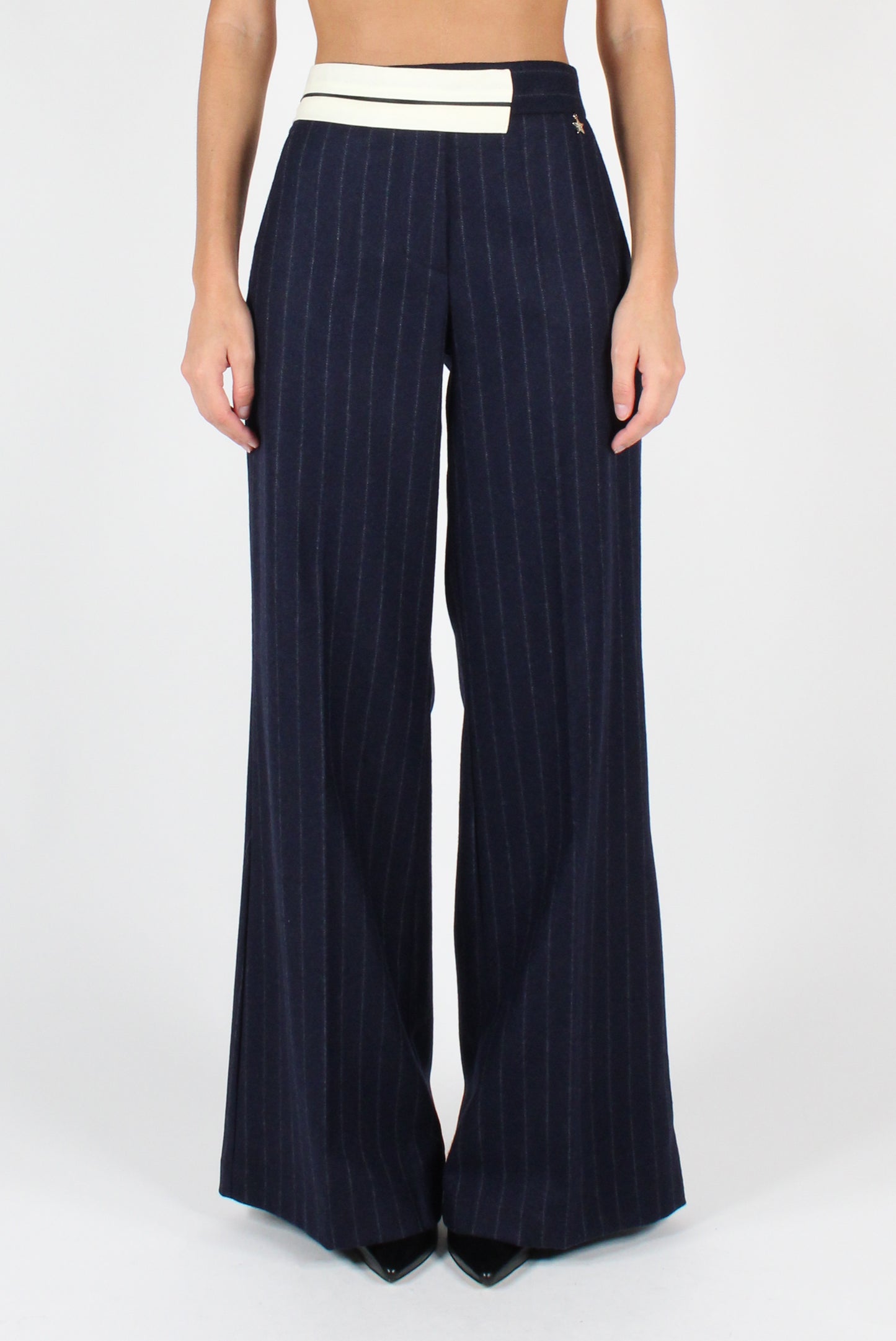 Wool Blend Pinstriped Palazzo Pants