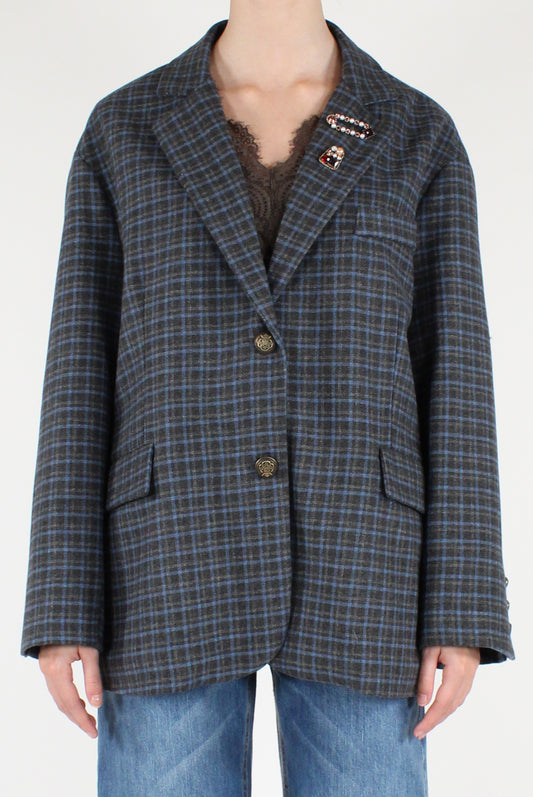 Blazer Over Fantasia Quadri con Spille