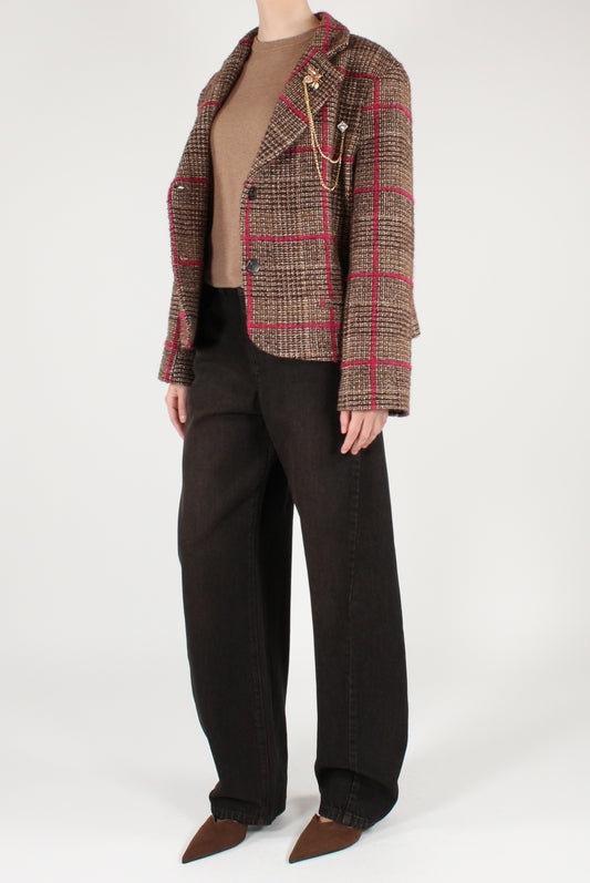 Giacca Corta in Tartan Cuciture