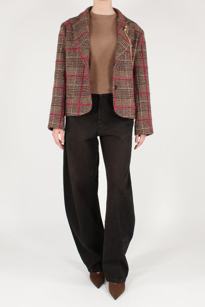 Giacca Corta in Tartan Cuciture