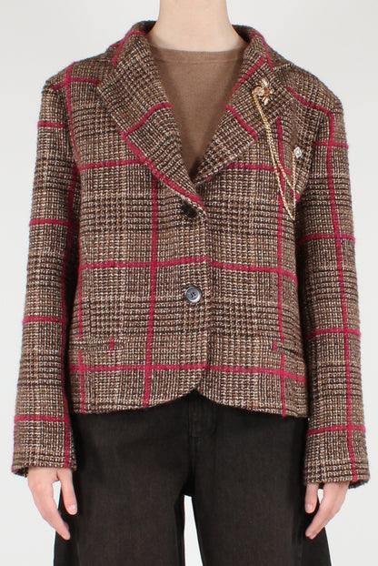 Giacca Corta in Tartan Cuciture