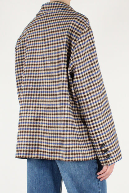 Giacca Doppiopetto Over a Quadretti con Spilla