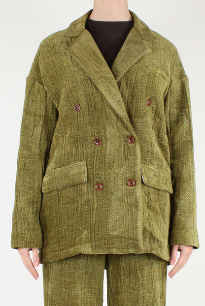 Giacca Over Doppiopetto in Velluto Spigato