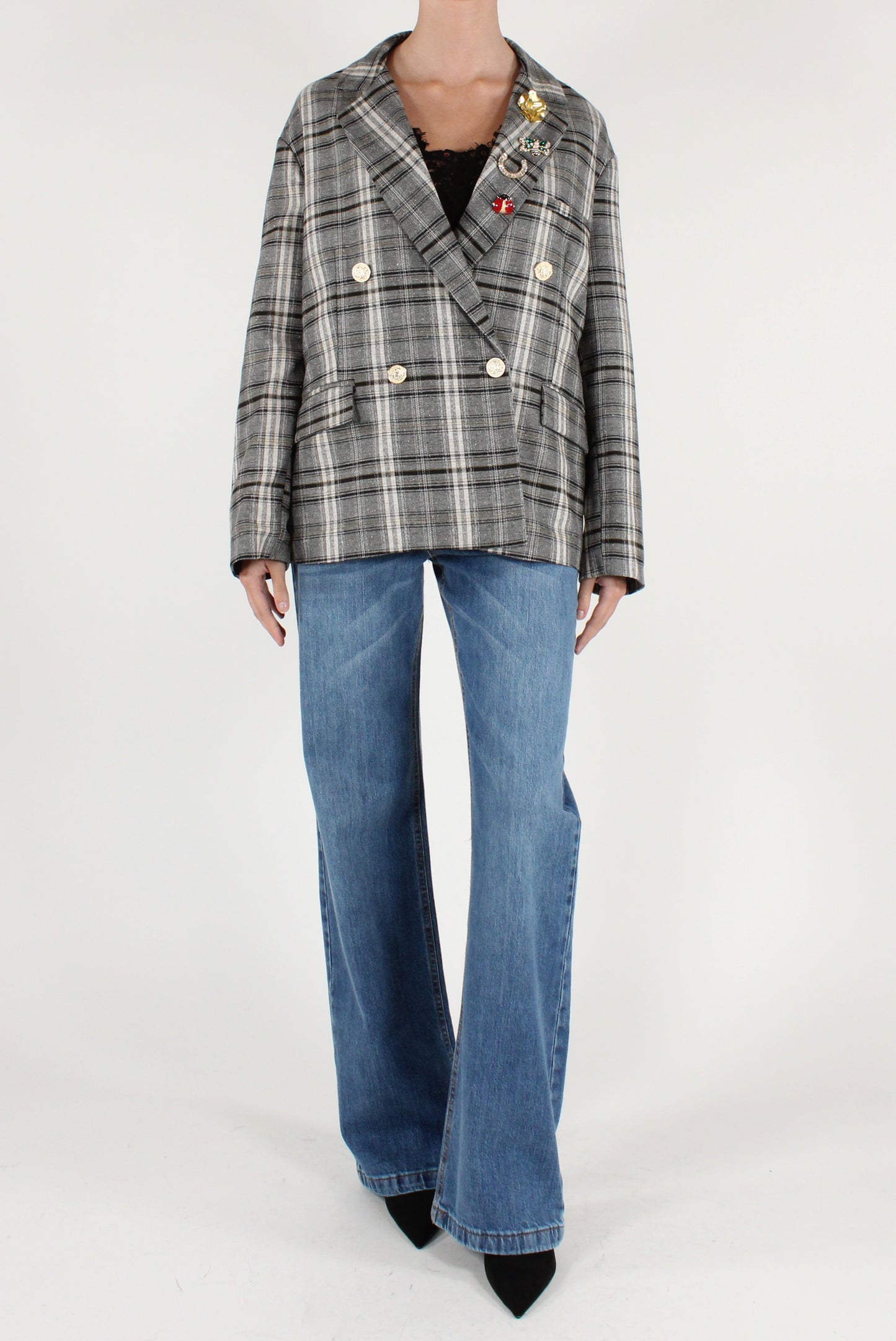 Giacca Doppiopetto in Tartan con Spille
