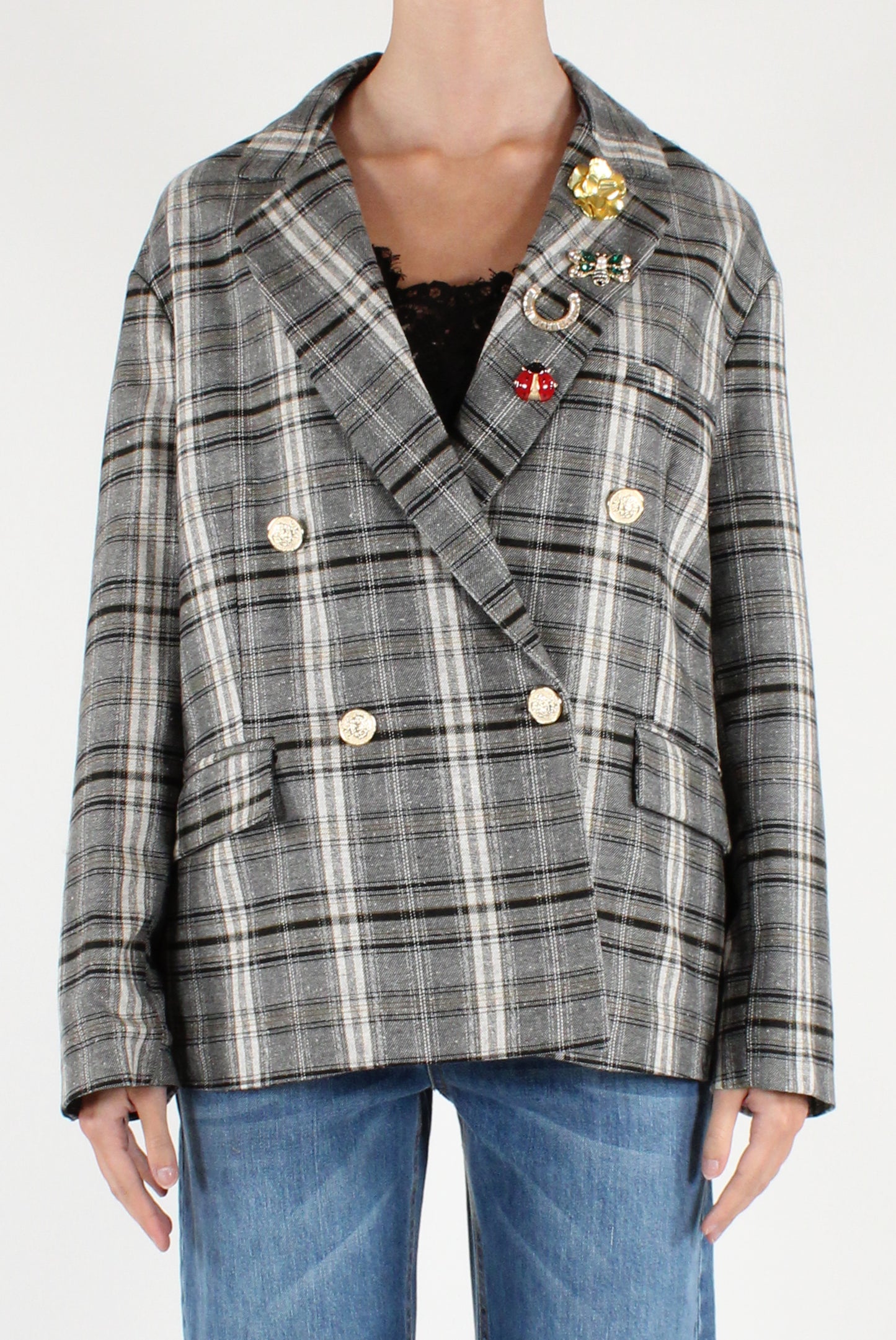 Giacca Doppiopetto in Tartan con Spille