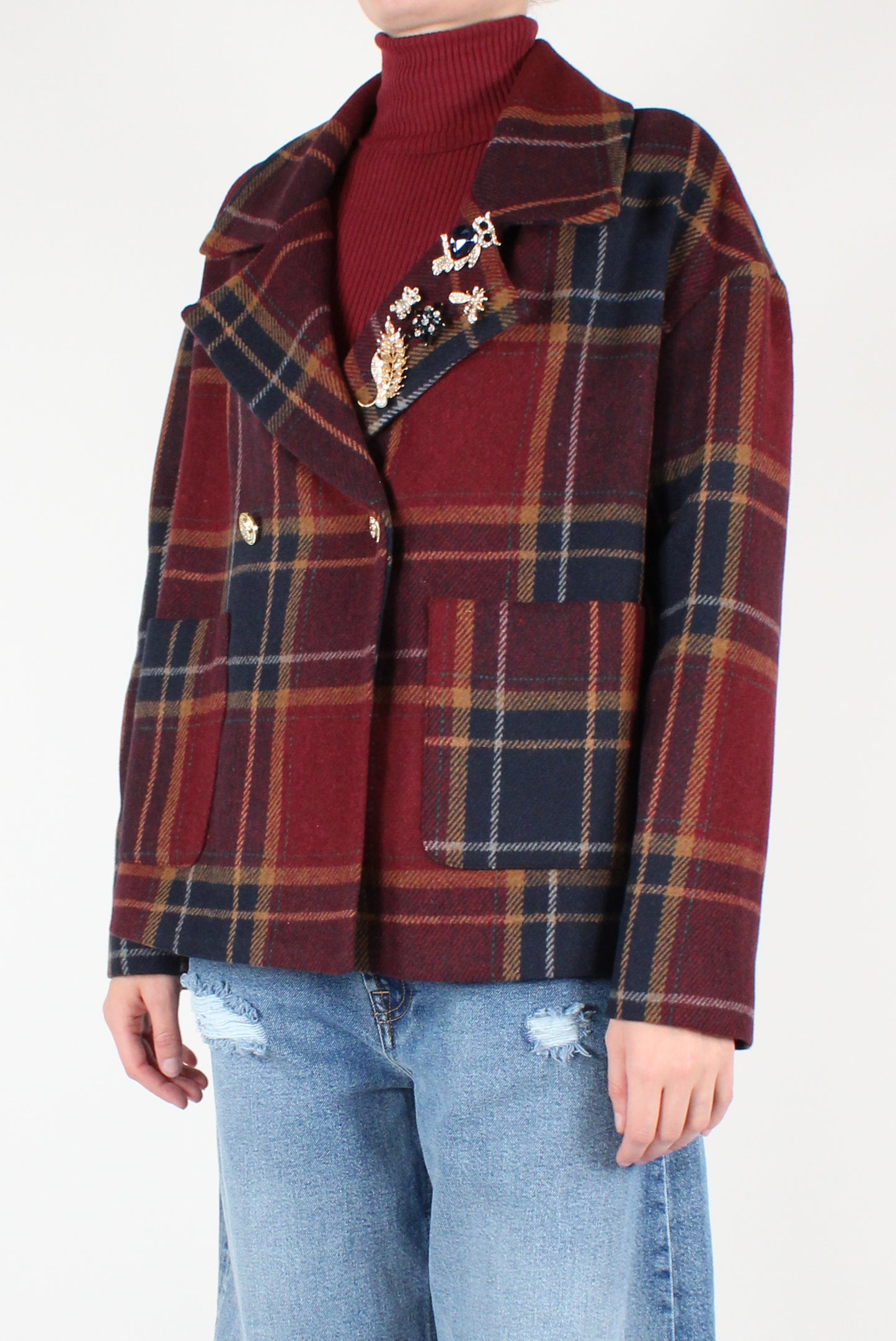 Macro Tartan Short Jacket with Pins