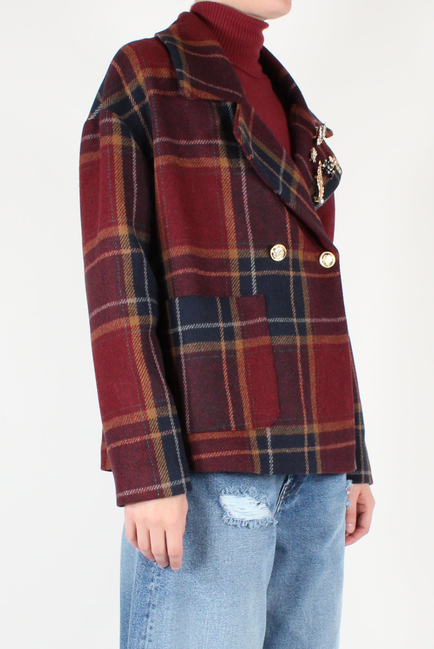 Macro Tartan Short Jacket with Pins