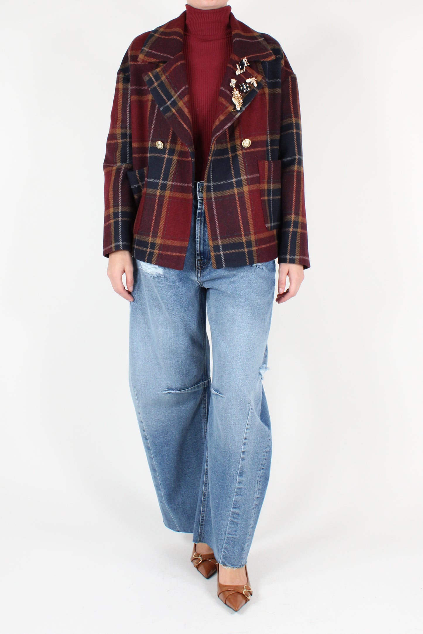 Macro Tartan Short Jacket with Pins