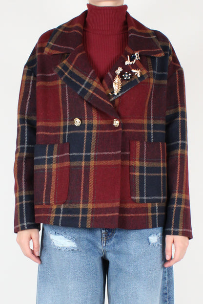 Macro Tartan Short Jacket with Pins