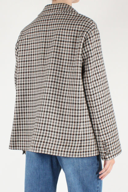 Blazer Over Doppiopetto a Quadretti con Spille