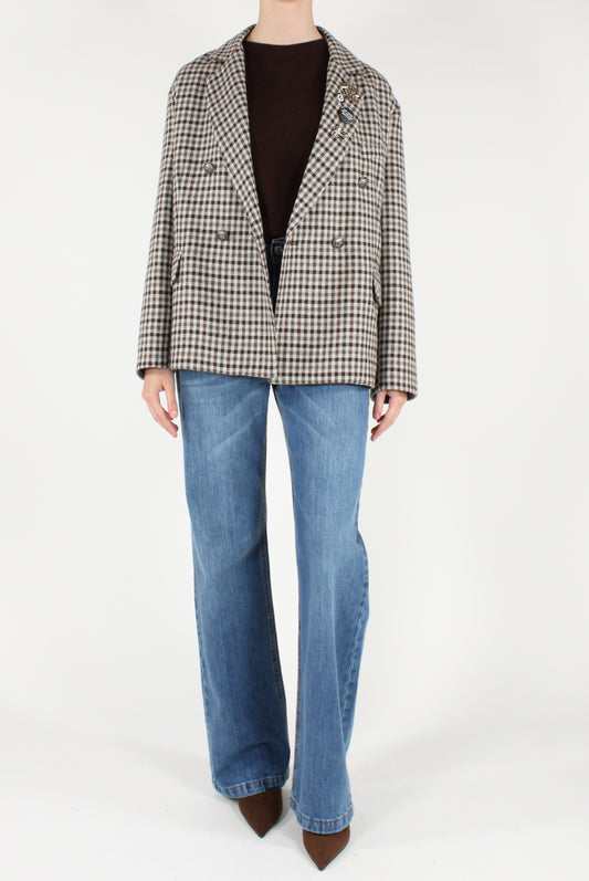Blazer Over Doppiopetto a Quadretti con Spille