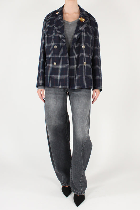 Giacca Doppiopetto in Tartan Blu