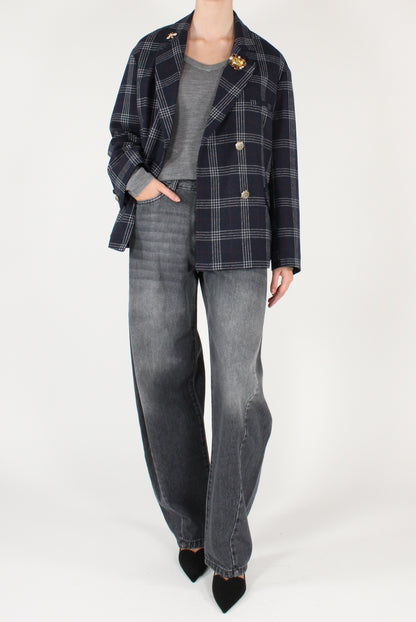 Giacca Doppiopetto in Tartan Blu