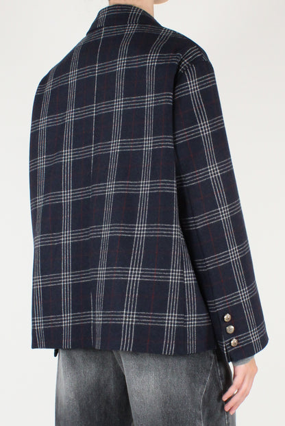 Giacca Doppiopetto in Tartan Blu
