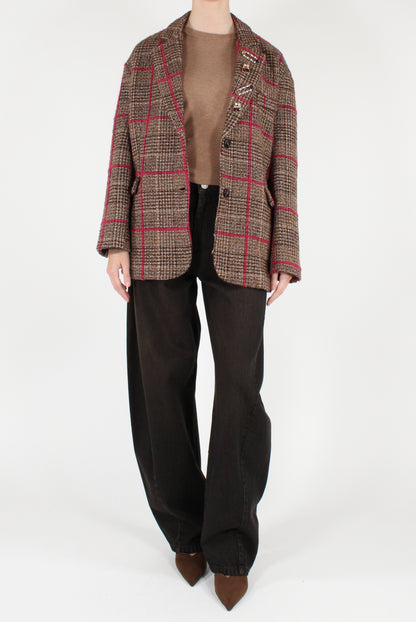 Giacca Over in Tartan Cuciture a Contrasto