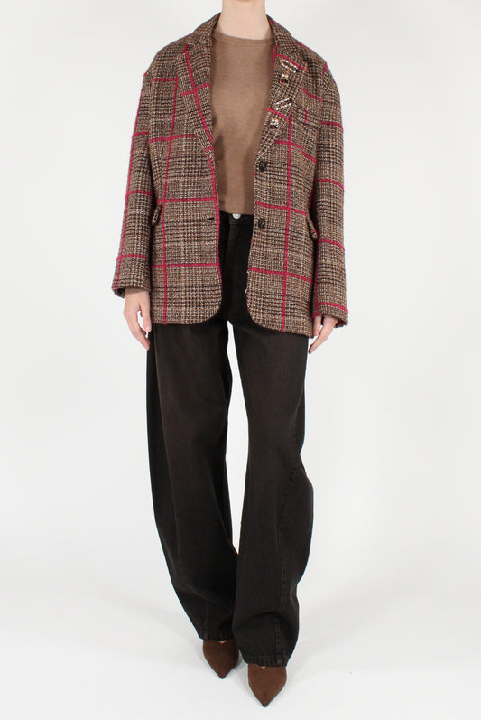 Giacca Over in Tartan Cuciture a Contrasto