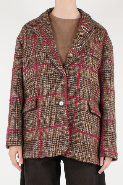 Giacca Over in Tartan Cuciture a Contrasto