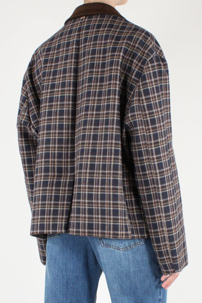 Giacca a Quadretti Fantasia Marrone e Blu