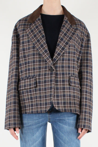 Giacca a Quadretti Fantasia Marrone e Blu