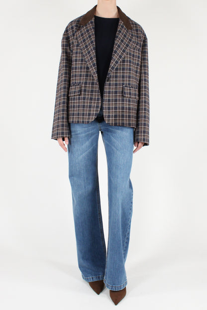 Giacca a Quadretti Fantasia Marrone e Blu