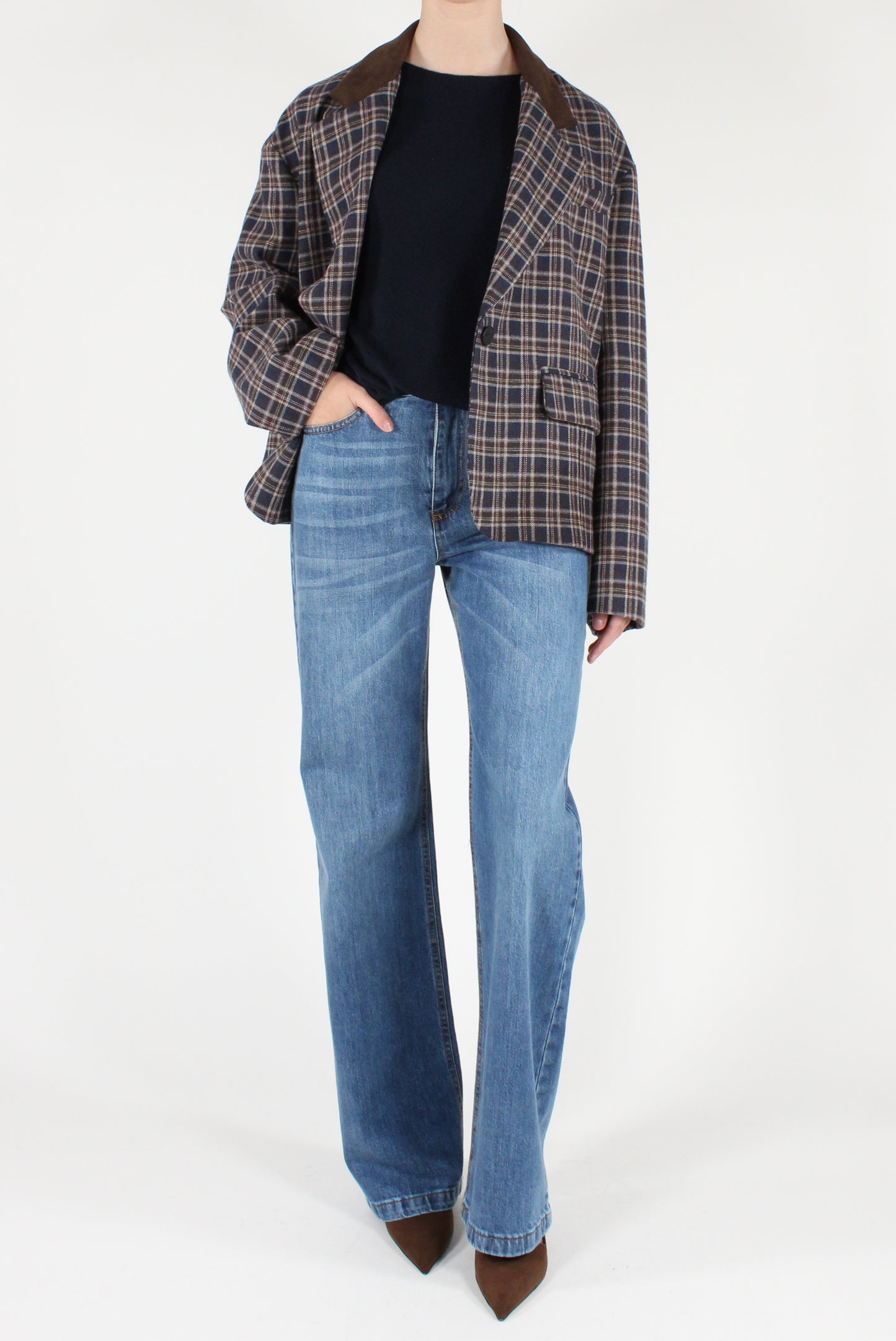 Giacca a Quadretti Fantasia Marrone e Blu