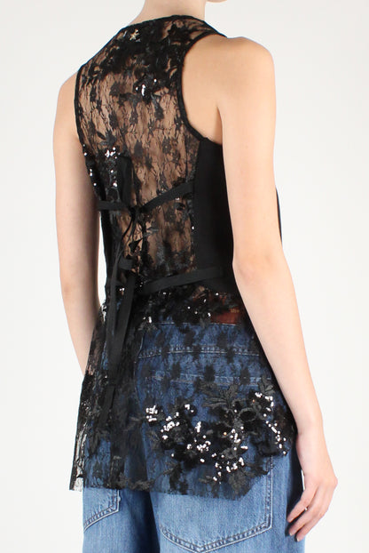 Gilet con Pizzo e Paillettes Ricamate