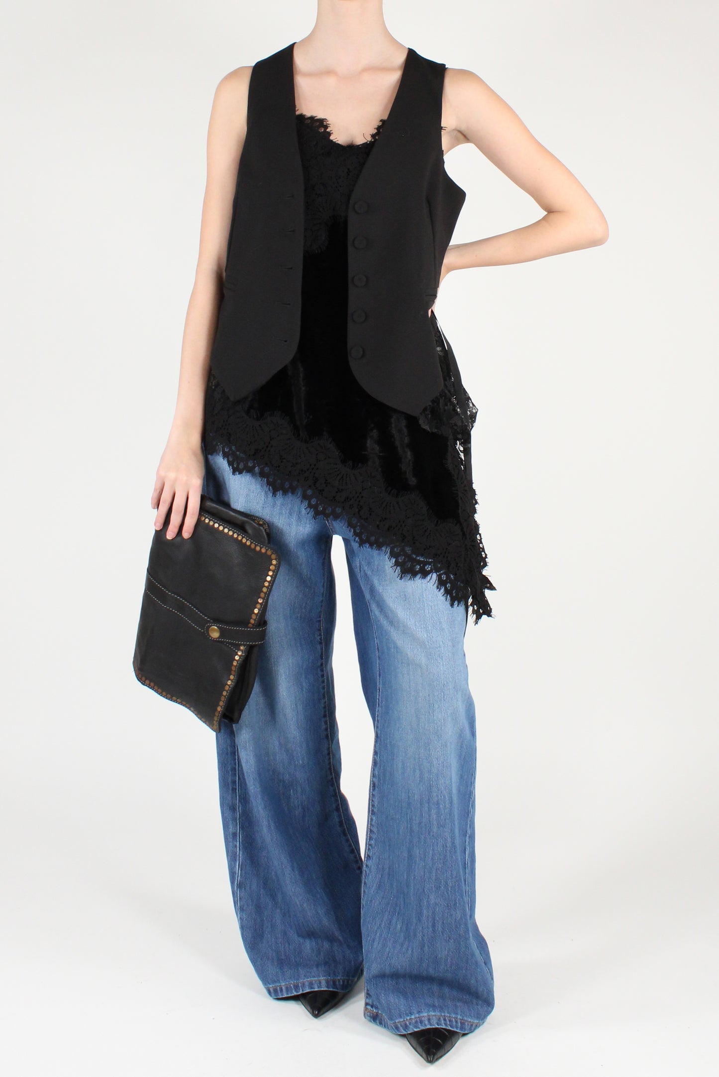 Gilet con Pizzo e Paillettes Ricamate