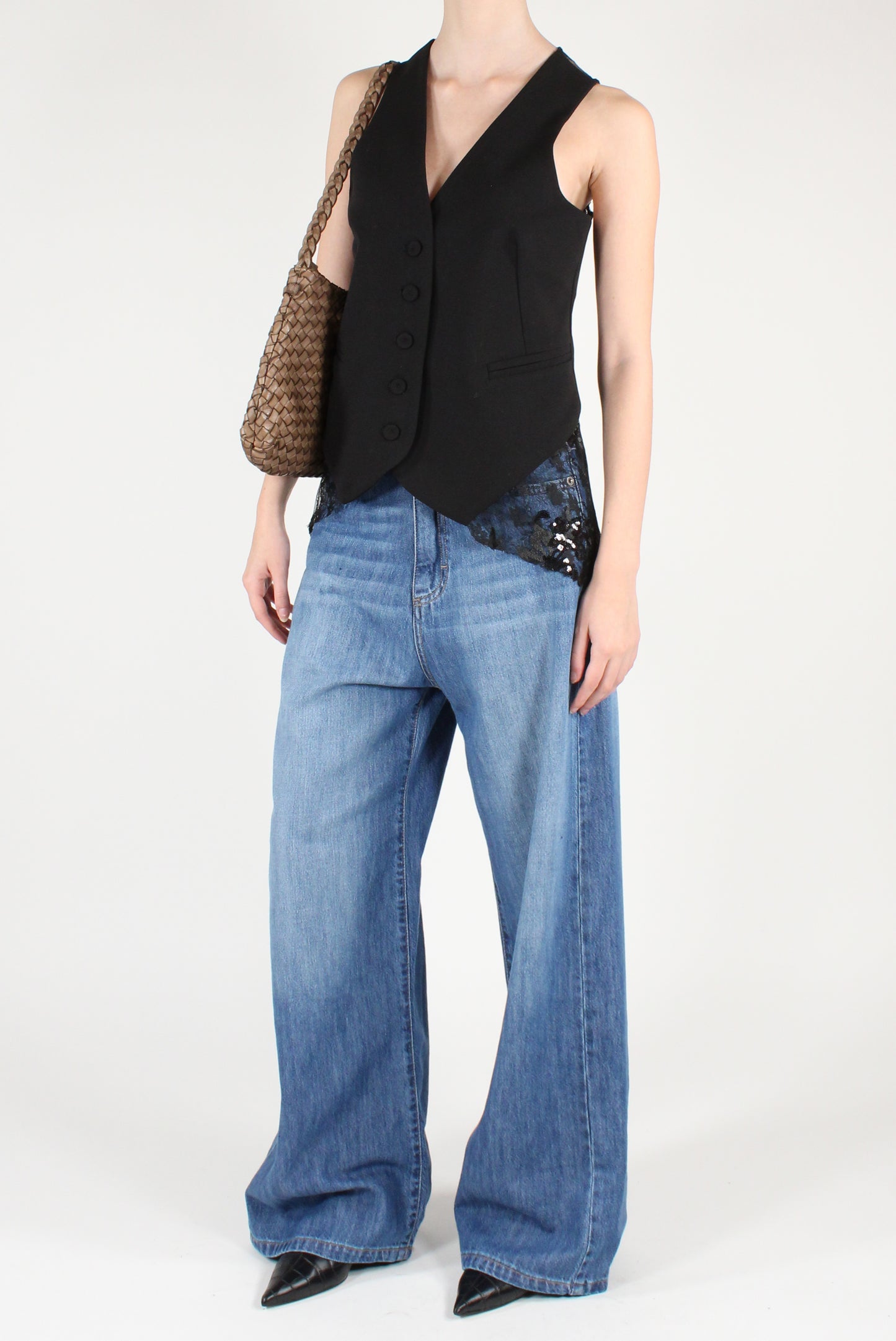 Gilet con Pizzo e Paillettes Ricamate