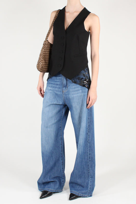 Gilet con Pizzo e Paillettes Ricamate