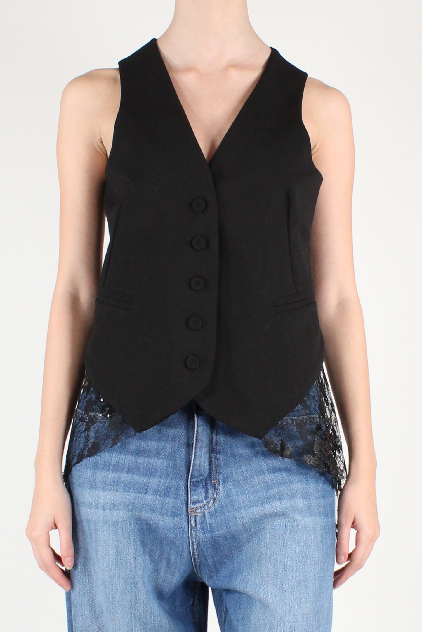 Gilet con Pizzo e Paillettes Ricamate